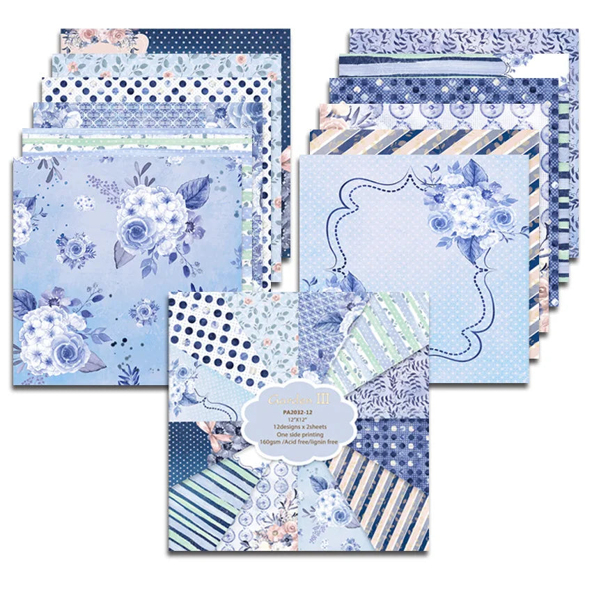 24 Sheets 30x30cm Craft Scrapbooking Paper Pad Watercolored Single-Side Printing Junk Journal Cardstock Supplies for Card