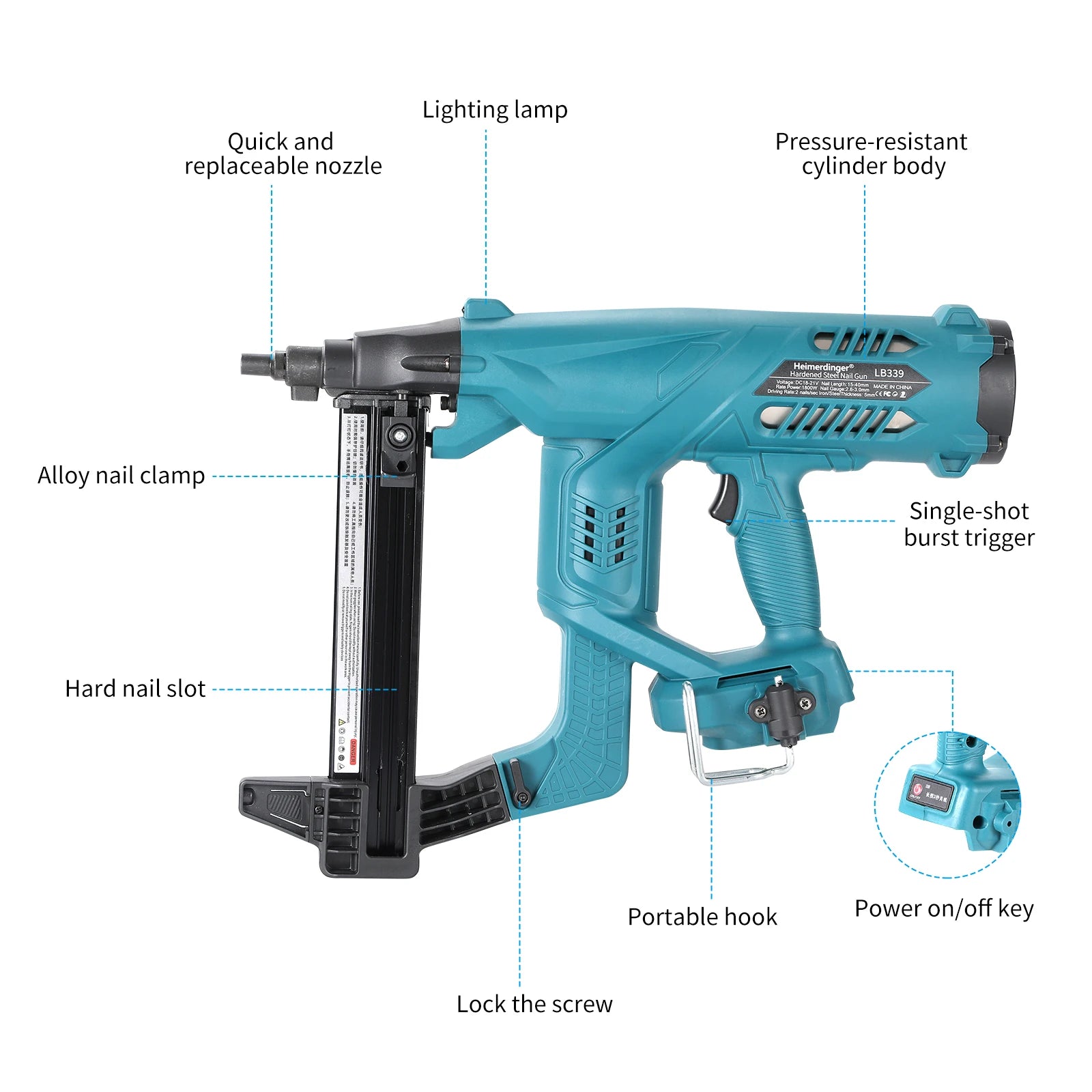 Heimerdinger Brushless Cordless framing concrete nail gun, electric staple gun power tools, No battery