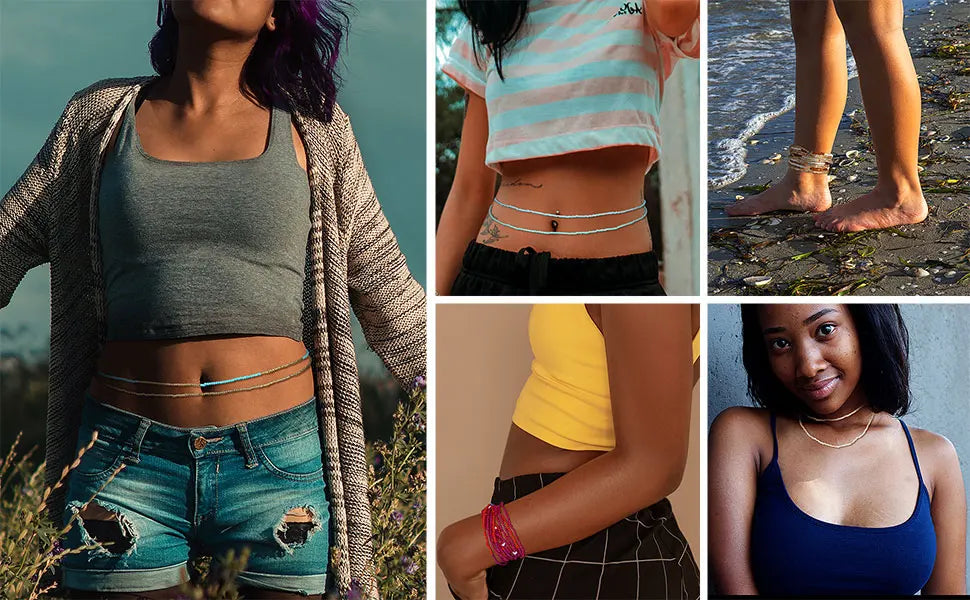 3Pcs Waist Beads for Women Belly Beads Elastic Chain African Waist Beads for Women Plus Size Bikini Jewelry