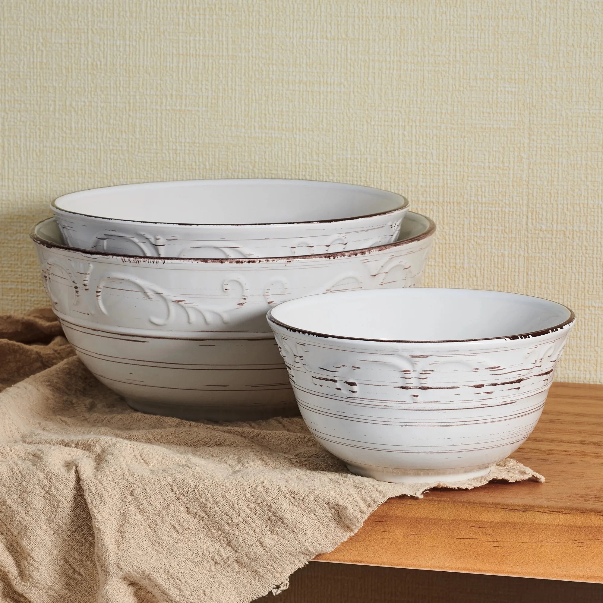 Stoneware Serving Bowls Set of 3 White,Dishwasher Safe