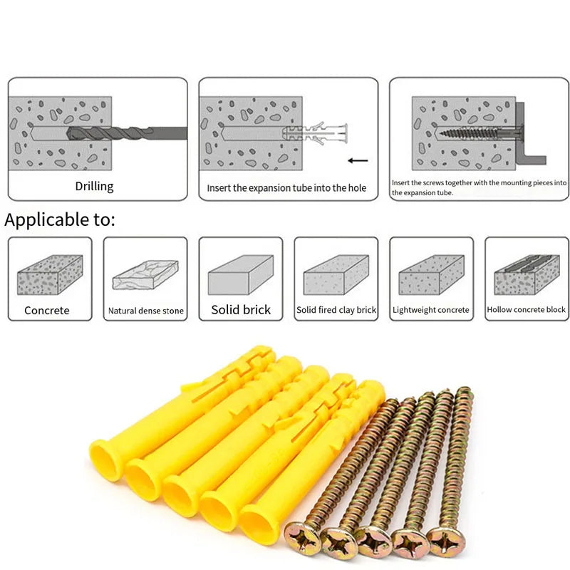 50-Set Drywall Anchor & Screw Assortment Kit Self-Tapping Screws Kit M6 & M8 Stainless Steel Expansion Screws Cross Tips Screws