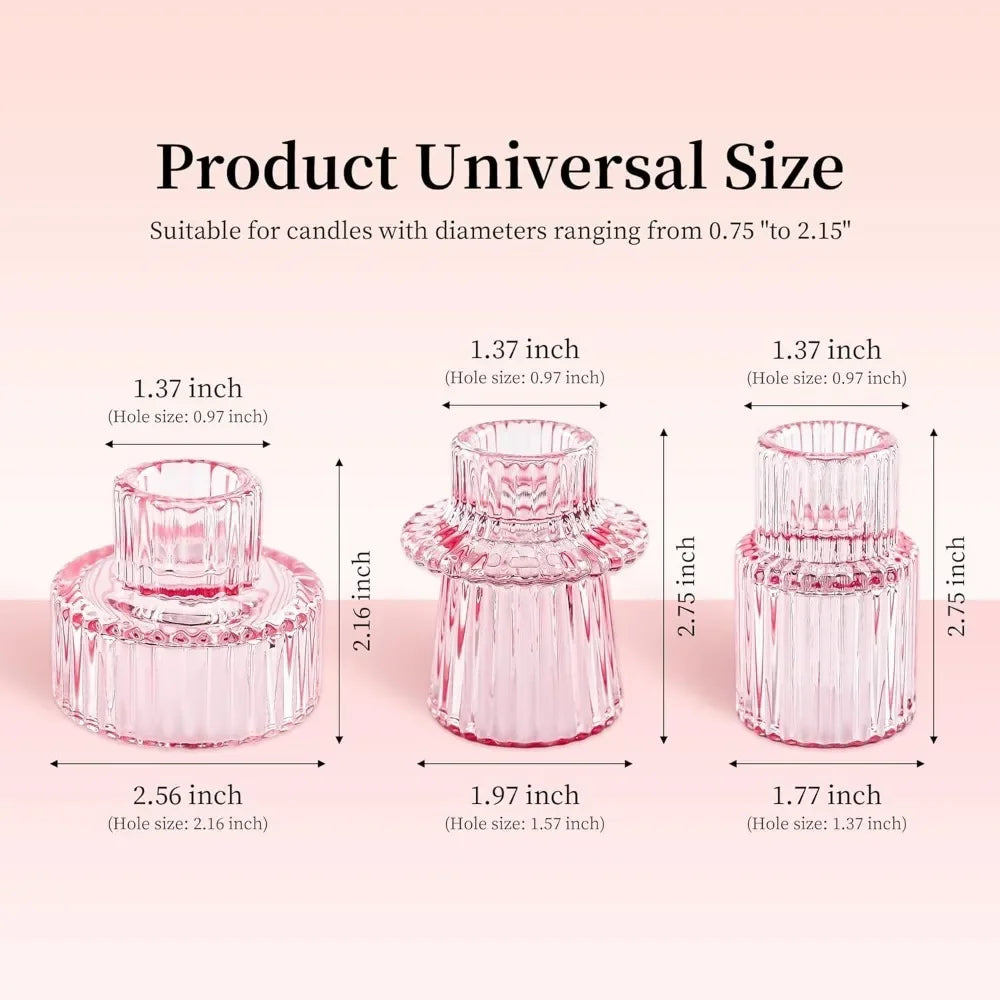 Glass Taper Candle Holder Short Small Boho Ribbed Votive Candlestick Holder for Table Centerpiece Wedding Decor and Dinner Party