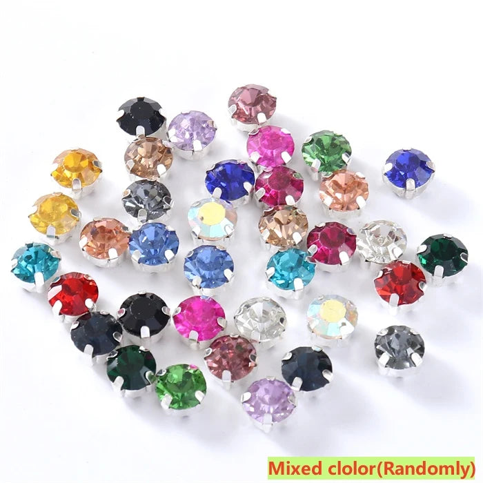 4mm-8mm Glitter Glass Sewing Rhinestones with Sliver Base Round Crystal Strass stones for diamond  Jewellery clothes diy