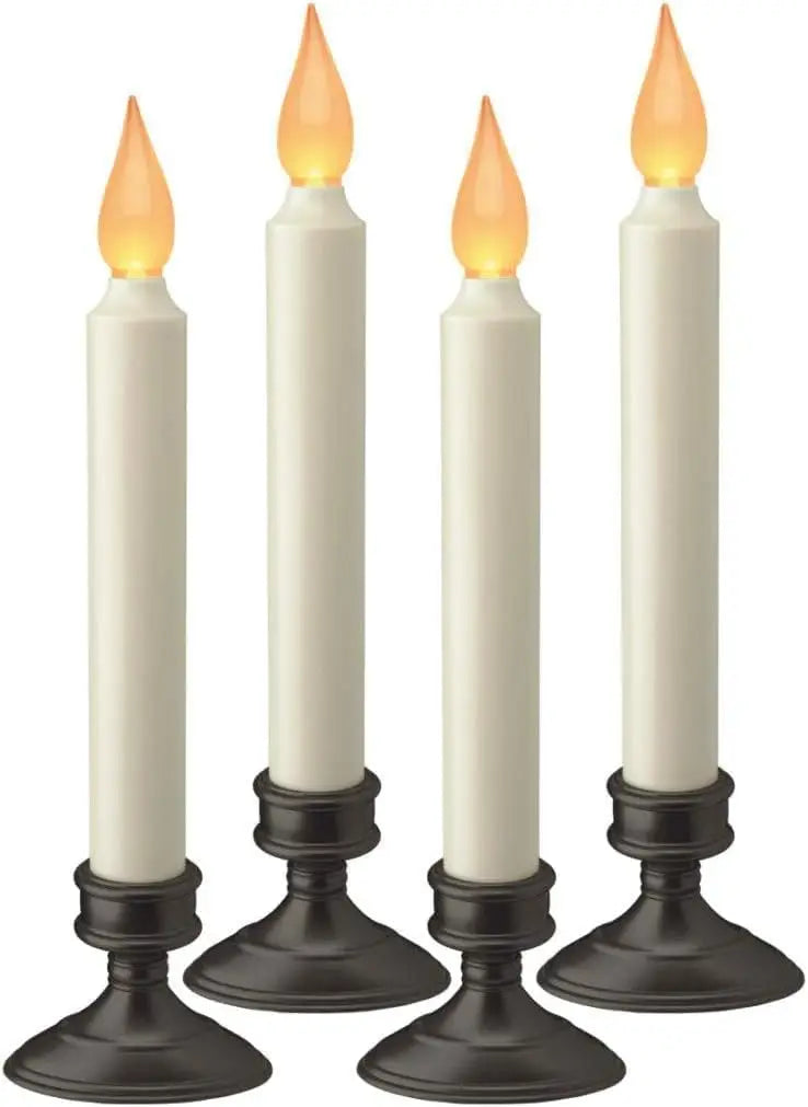 Battery LED Window Candle with Dusk-to-Dawn Sensor, Amber Flicker Flame, 8-7/8 Inch, Bronze Base - 4 Pack