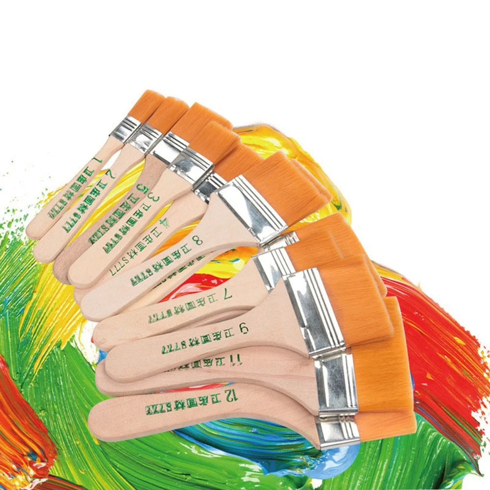12Pcs/Set High Quality Nylon Paint Brushes With Different Sizes And Wooden Handles Ideal For Acrylic Oil And Watercolor Painting