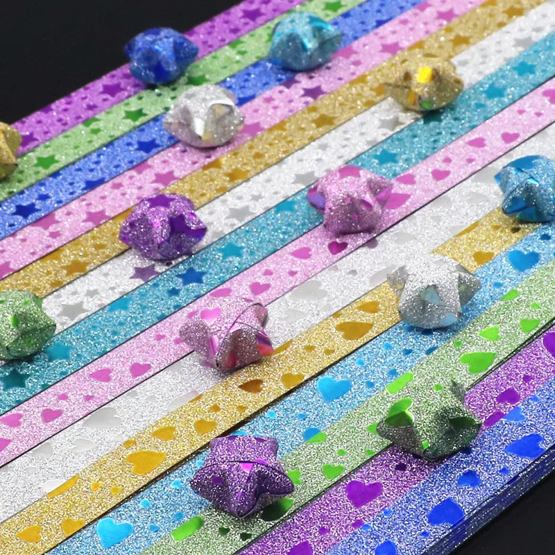 140 Sheets Glitter Paper Origami Stars Paper Strips Lucky Star Decoration Folding Paper Origami for Hand Arts Make Home Decor