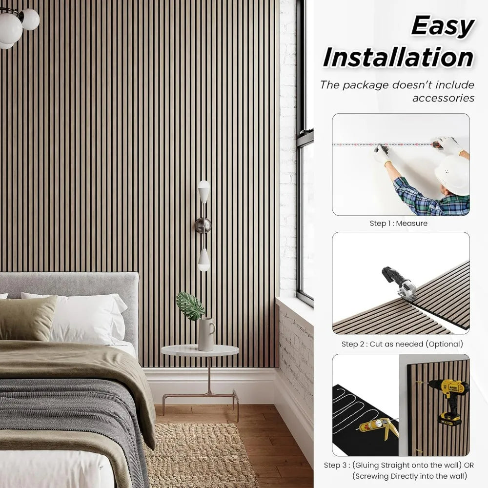 4-Pack 106x12.6 Inch Wood Slat Wall Panels - Soundproofing Acoustic Wooden Panels for 3D Fluted Wall Design