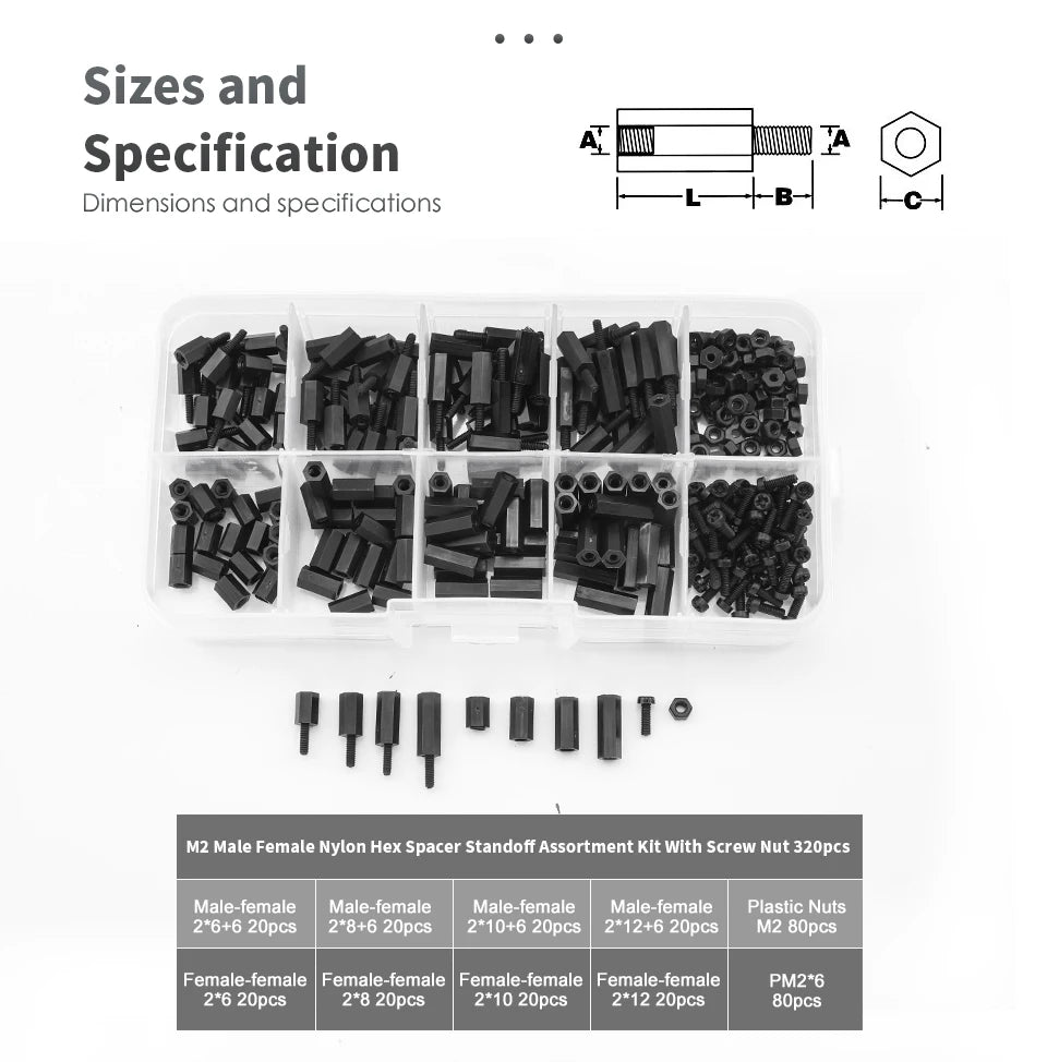 Male Female Nylon Hex Standoff Assortment Kit with Plastic Screws Nuts M2 M2.5 M3 M4 Insulation Plastic Standoff Spacer Set