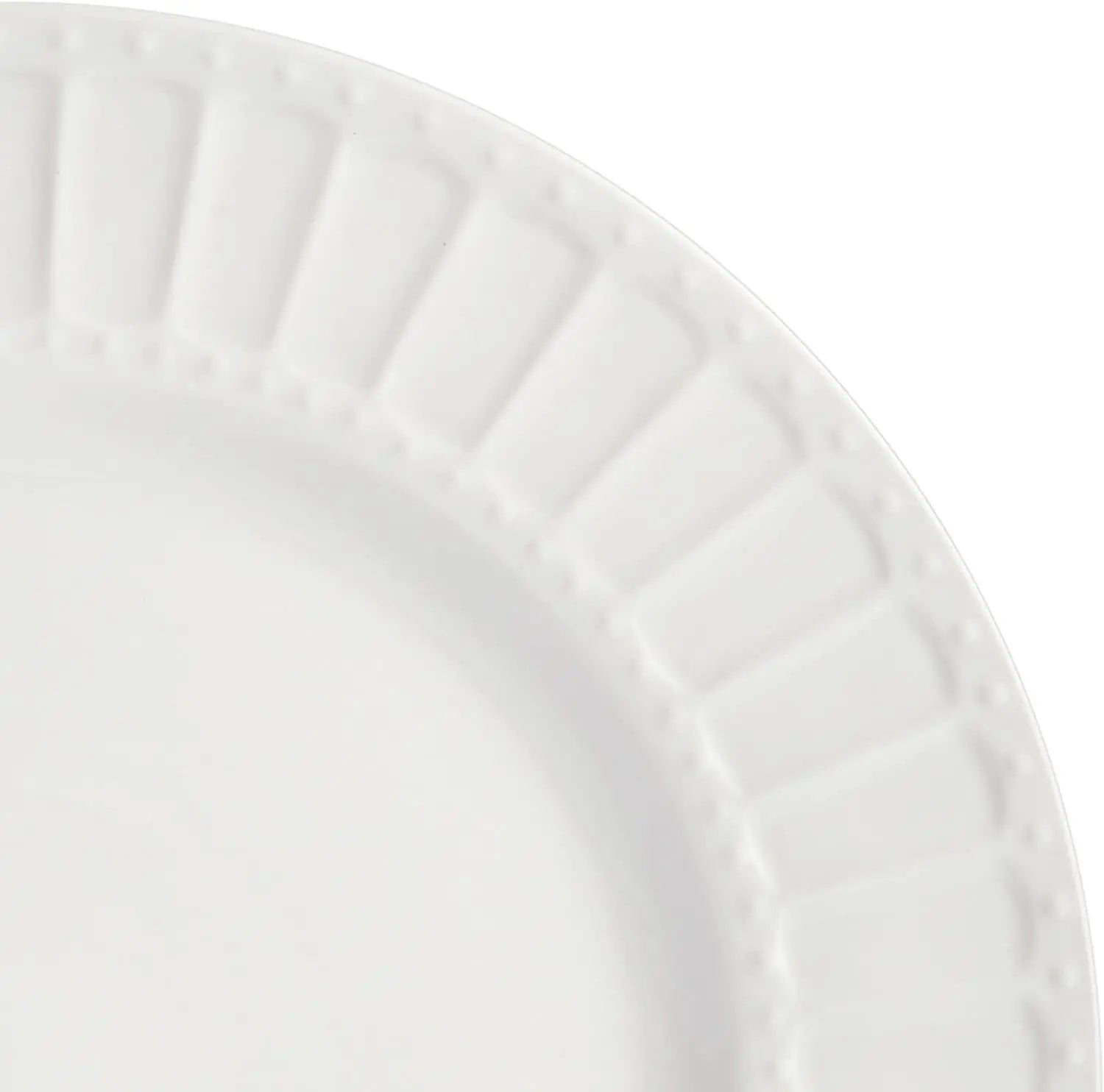 Zen Buffet Porcelain Ceramic Dinnerware Set for 8, 40-Piece White Embossed Plates and Bowls