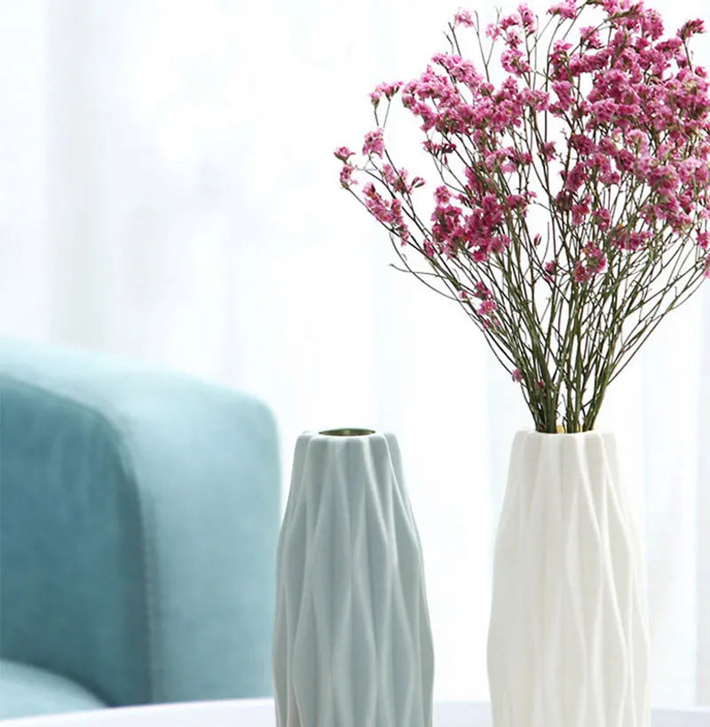Diamond Pattern Plastic Smooth Vase Plants Basket Nordic Wedding Decorative Dining Durable for Living Room Bedroom Home Decora