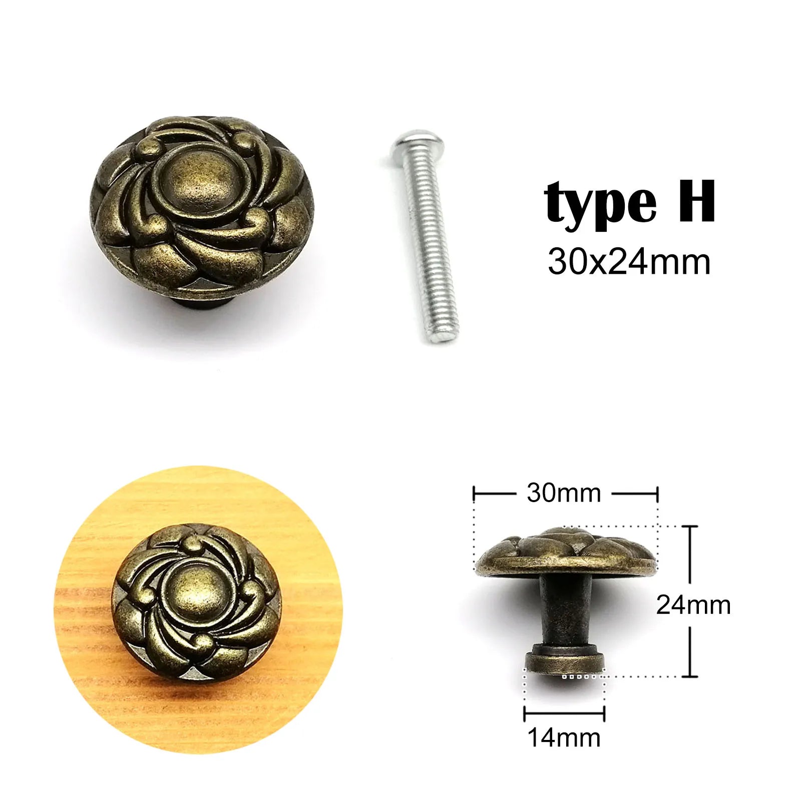 Antique brass Vintage Round Flower Furniture Cabinet Cupboard Dresser Chest Closet Drawer Door Window Handle Pull Knob