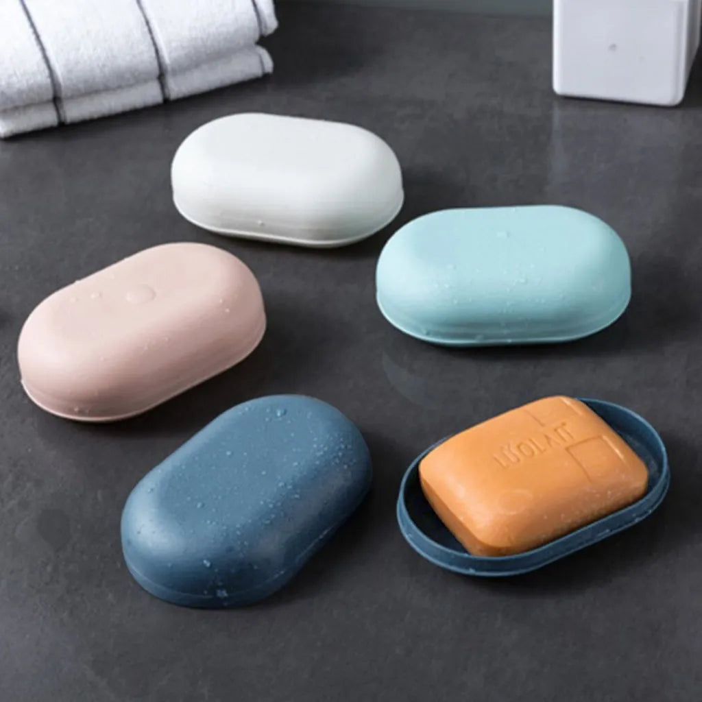 2pcs Plastic Bathroom Shower Soap Box With Lids Travel Portable Small Soap Tray Dish Storage Holder Plate Home Soap Container