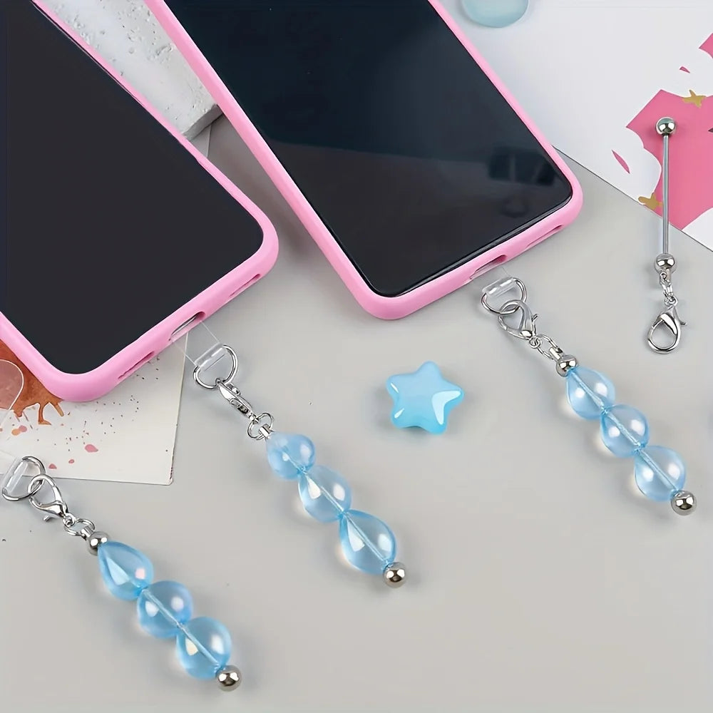 Creative Mobile Chain Small Lobster Clip Decoration Blank Bead Rod Keychain (Golden And Silvery), Transparent Dividers And Beads
