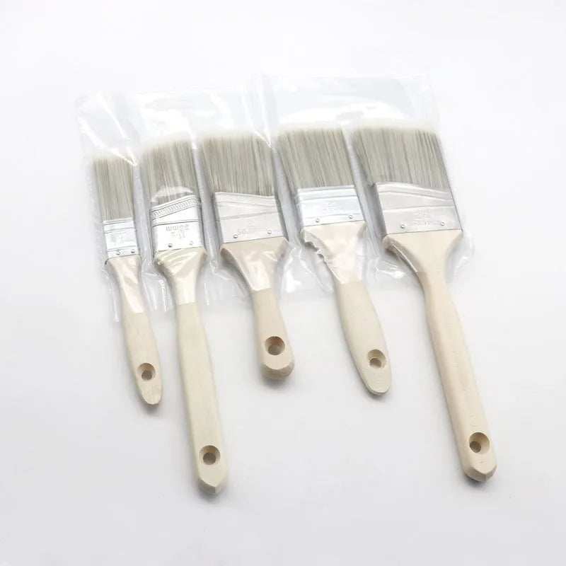 5-Piece Set of Multi-Specification Angled Paint Brushes with Wooden Handles, Soft Bristles for Cleaning and Painting with Latex Paint