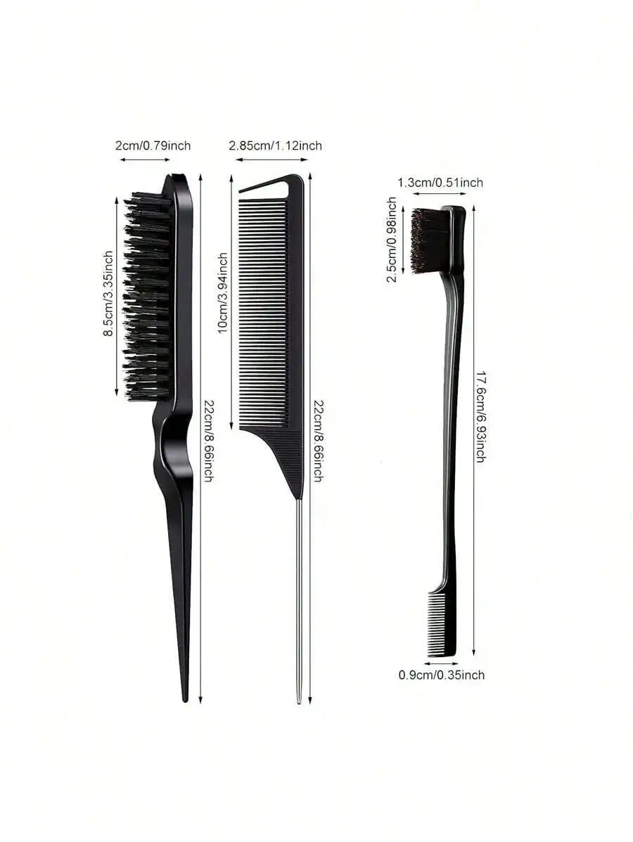 3pcs / A Set Gender Neutral Hair Styling & Makeup Set - Tail Comb, Dual Head Comb, Triple Row Teasing Brush, Brush Comb, Eyebrow