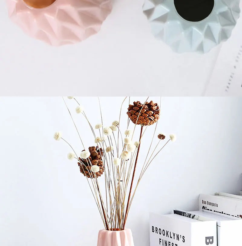 Diamond Pattern Plastic Smooth Vase Plants Basket Nordic Wedding Decorative Dining Durable for Living Room Bedroom Home Decora