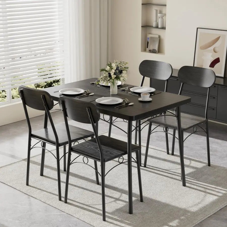 Dining Table Set for 4, 5Piece Kitchen Table with 4 Chairs, MDF Board Tabletop with Metal Frame for Small Space, Compact Dinett