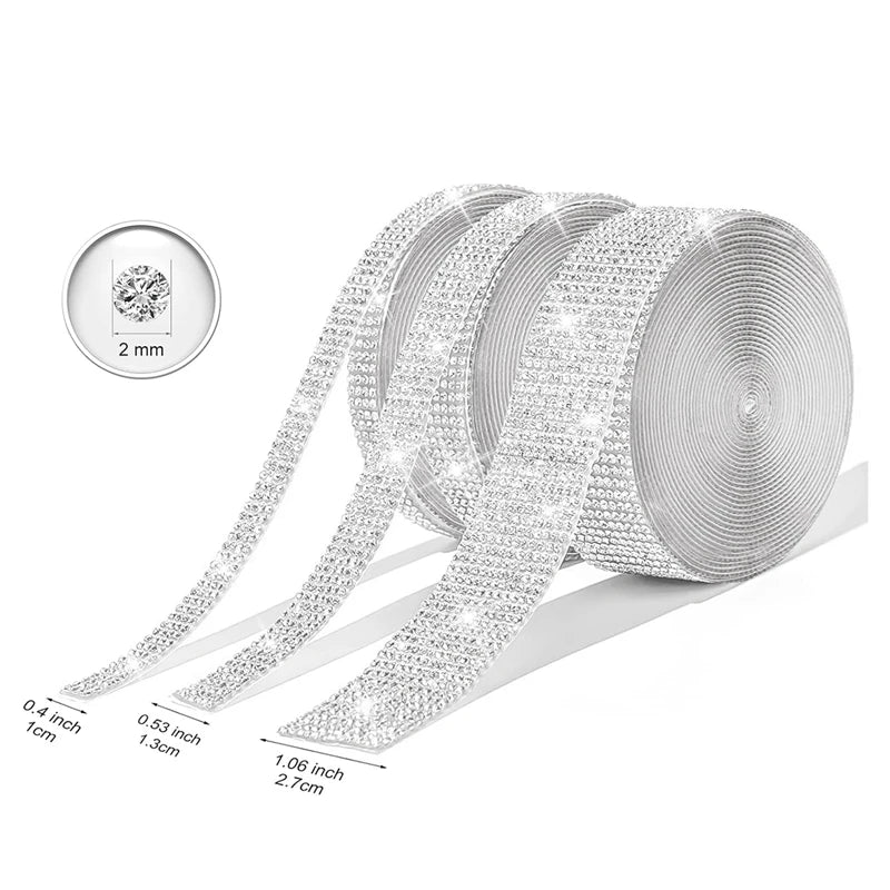3 Rolls Self Adhesive Crystal Rhinestone Diamond Ribbon - Bling Diamond Stickers Wrap Roll DIY With 2 Mm Rhinestones Durable-AT3