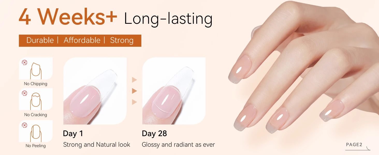 Builder Nail Gel, 7-in-One Clear Builder for Nails, LED Lamp Cured Rubber Base Gel Polish Coat Strengthener Thickening Extension