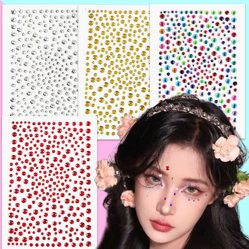 3D Rhinestone Face Stickers Sheet - Self-Adhesive Crystal Eye Gems for Party Makeup, Festival Body Jewelry & Photo  Decor