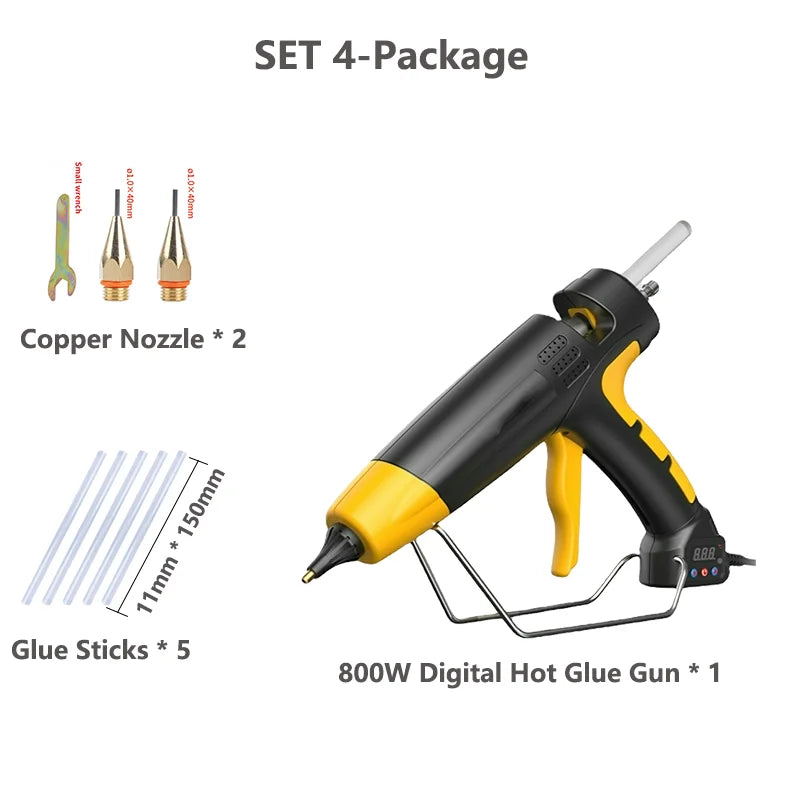 800W Professional Hot Melt Glue Gun Digital Adjustable Temperature Copper Nozzle 11 Mm Glue Sticks Industrial Tools Silicone Gun