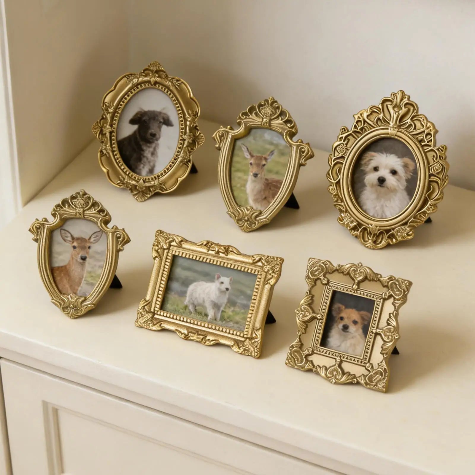 Miniature Picture Frames 5 Pcs Vintage Resin Small Photo Holders for Wall Table Decor Dollhouse Crafts Jewelry Display Gift Idea