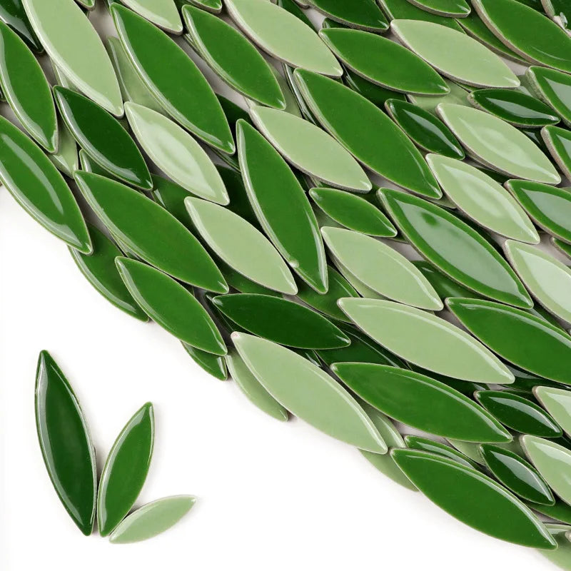 100g Willow Leaves Mosaic Tiles Porcelain Leaf-Shape Tile 3 Sizes Mix Multi Color DIY Mosaic Making Stones for Craft Arts Decor