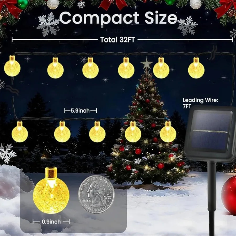 Outdoor Christmas LED String Lights, Waterproof Solar Fairy Lights for Garden, Courtyard & Patio Decoration