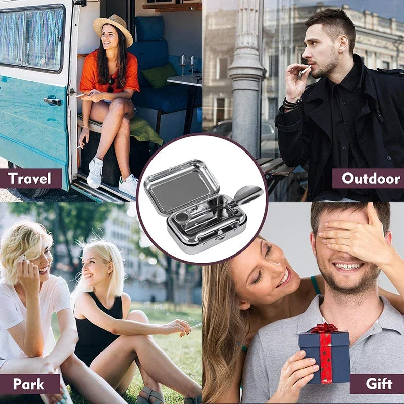 Mini Portable Metal Ashtray for Cars, Desk Ashtray with Lockable Lid, Pocket Ashtray, Gift for Men, 1Units.