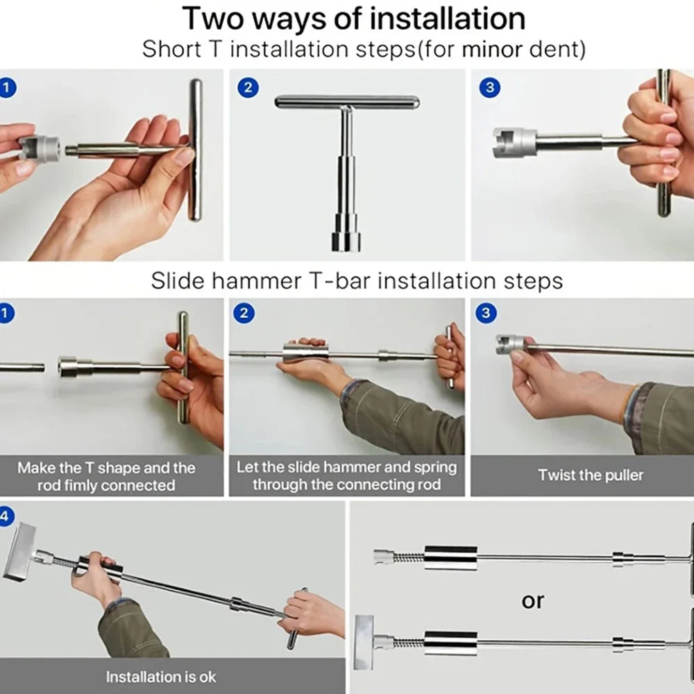 Car Dent Repair Tool Glue Gun Paintless Sheet Metal 2 in 1 T-bar Dent Repair Kit Auto Dent Remover Suction Auto Dent Puller Tool