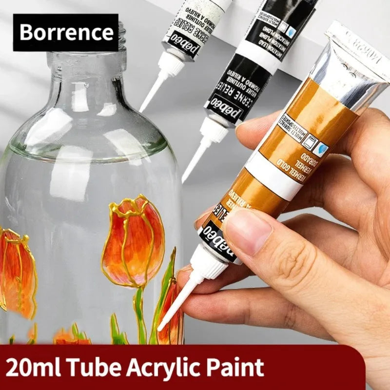 20ml Glass Acrylic Paint Tube Waterproof for Wood/Canvas/Fabric Doll Painting Rich Diy Colorant Glass Pigments Artist Supplies