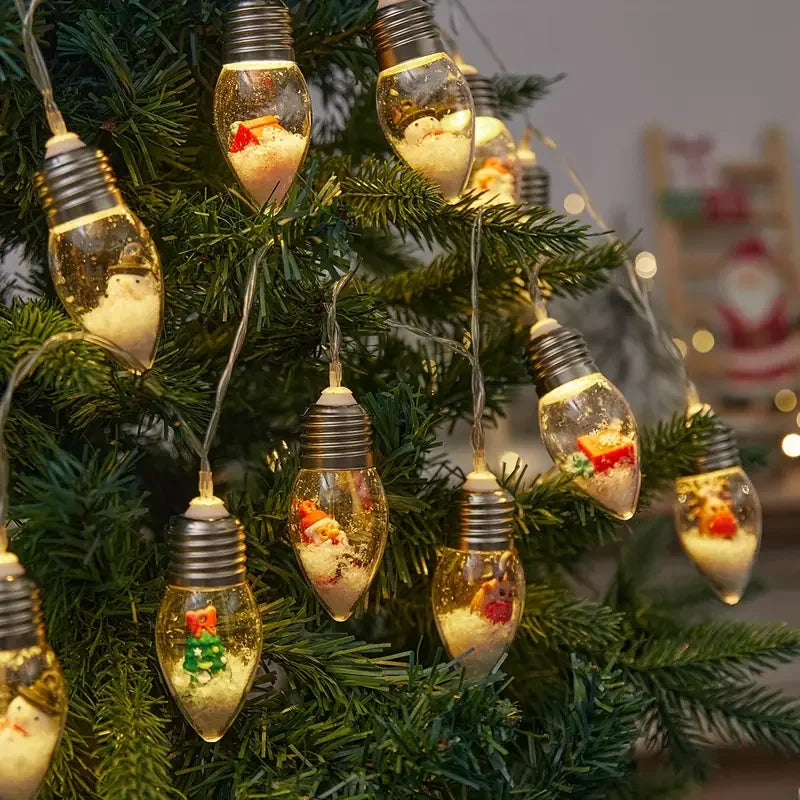1pc 10/20LED Christmas Snow Globe String Lights Santa Claus Christmas Tree Reindeer Doll Wish Light For Wedding Party Home Decor