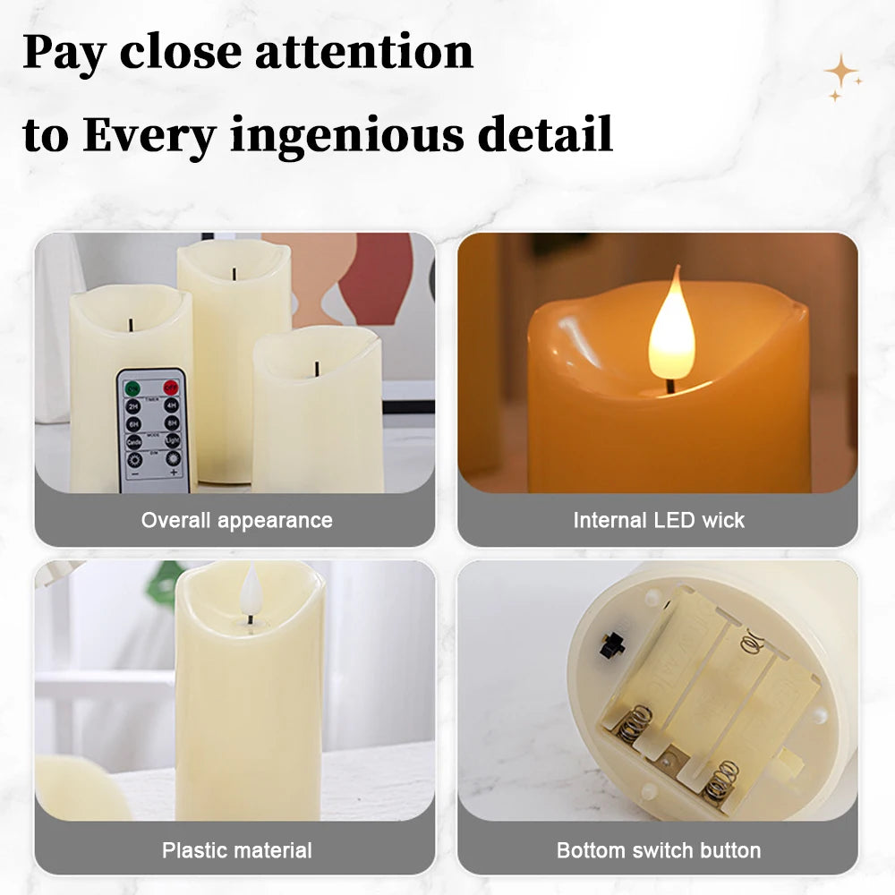 Flickering Flameless Candles 3X Battery Operated Flickering Led Candles Flameless Wax Pillar Candles Light Waterproof Pillar Led