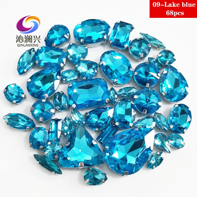 68Pcs Mix Crystal Sliver Claw Setting Rhinestones Sewing Clothe For Needlework Stone DIY Sew On Wedding Dress Shoes Bags