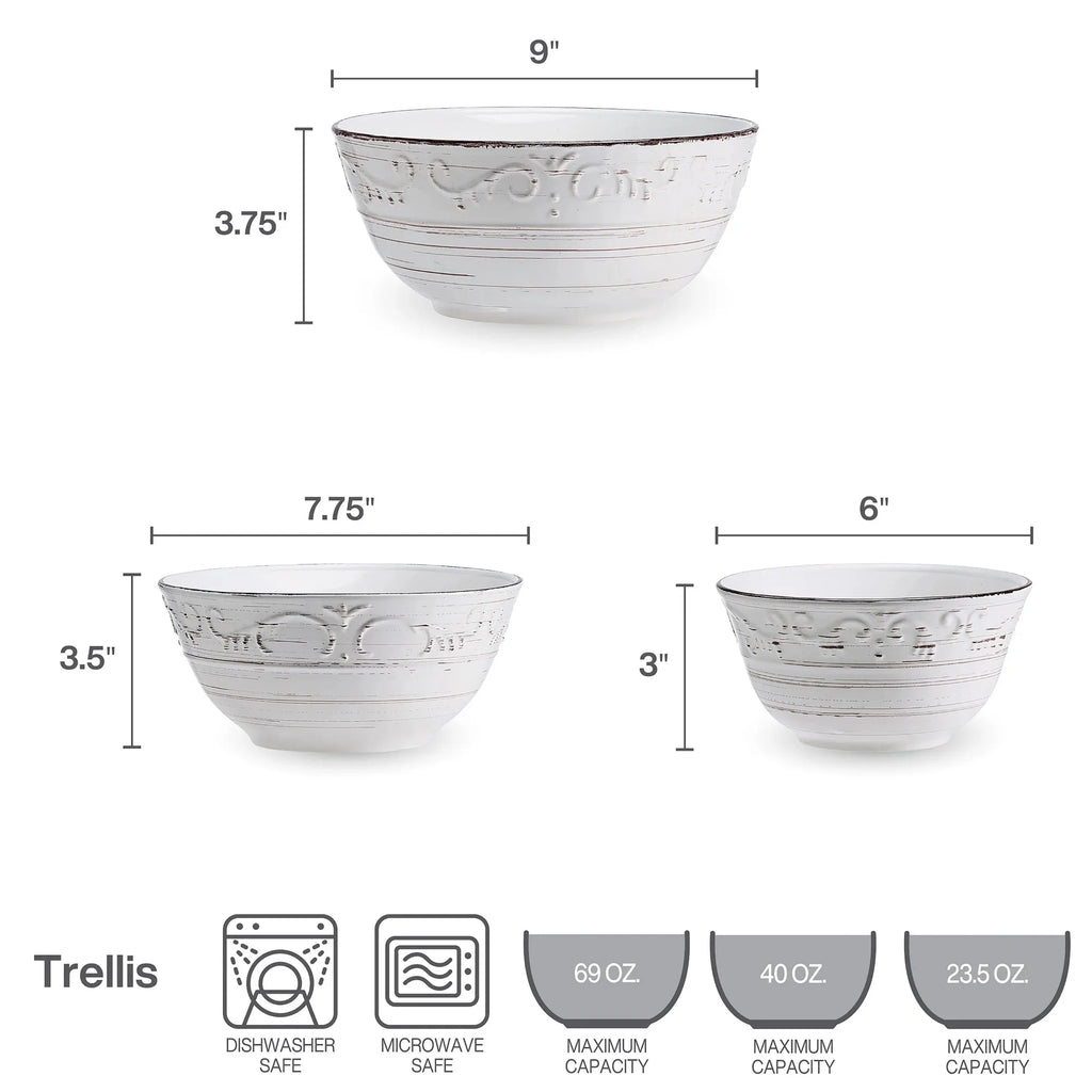 Stoneware Serving Bowls Set of 3 White,Dishwasher Safe