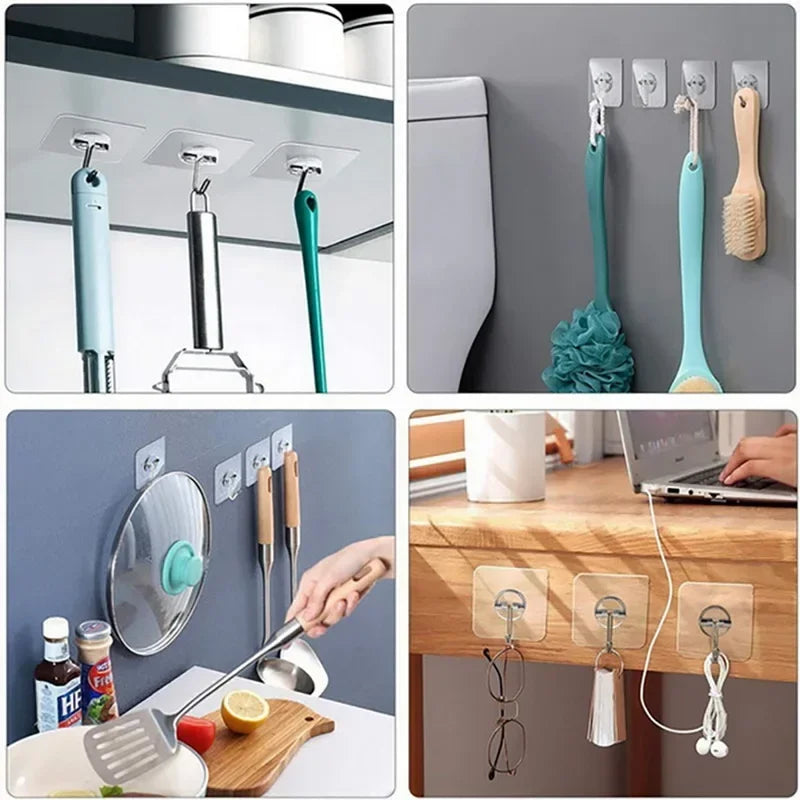 50PCS/100pcs  No Drill Wall Hooks – Heavy Duty 15lb Transparent Adhesive Hooks, Waterproof for Dorm Bathroom & Kitchen