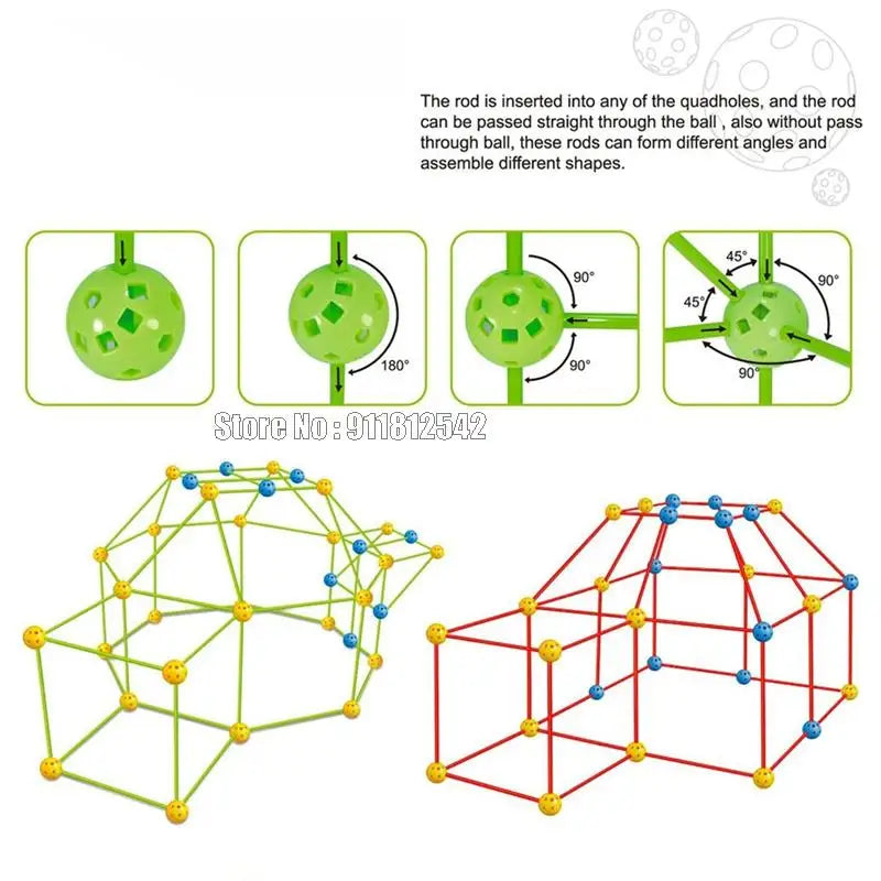 Construction Kit Creative Diy Castle Tunnels Toys For Gift 51 Stick+36 Ball+1 Tent Gift Building Blocks