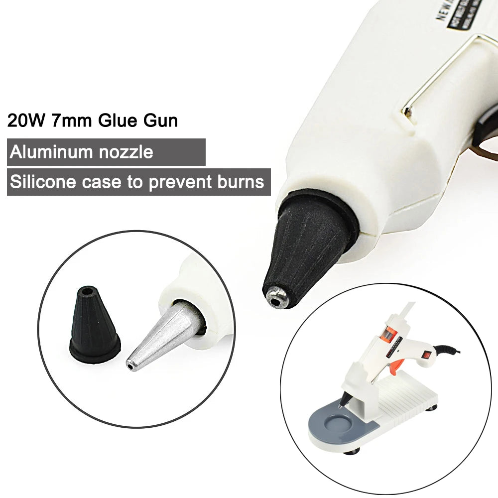 NEWACALOX 20W 220V Hot Melt Glue Gun with 20Pcs 7mm Glue Sticks Industrial Mini Guns Thermo Gluegun Heat Temperature Tool