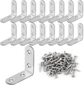 16 Pcs Stainless Steel L Brackets with Screws, 90 Degree Corner Braces for Furniture & Wood Shelves