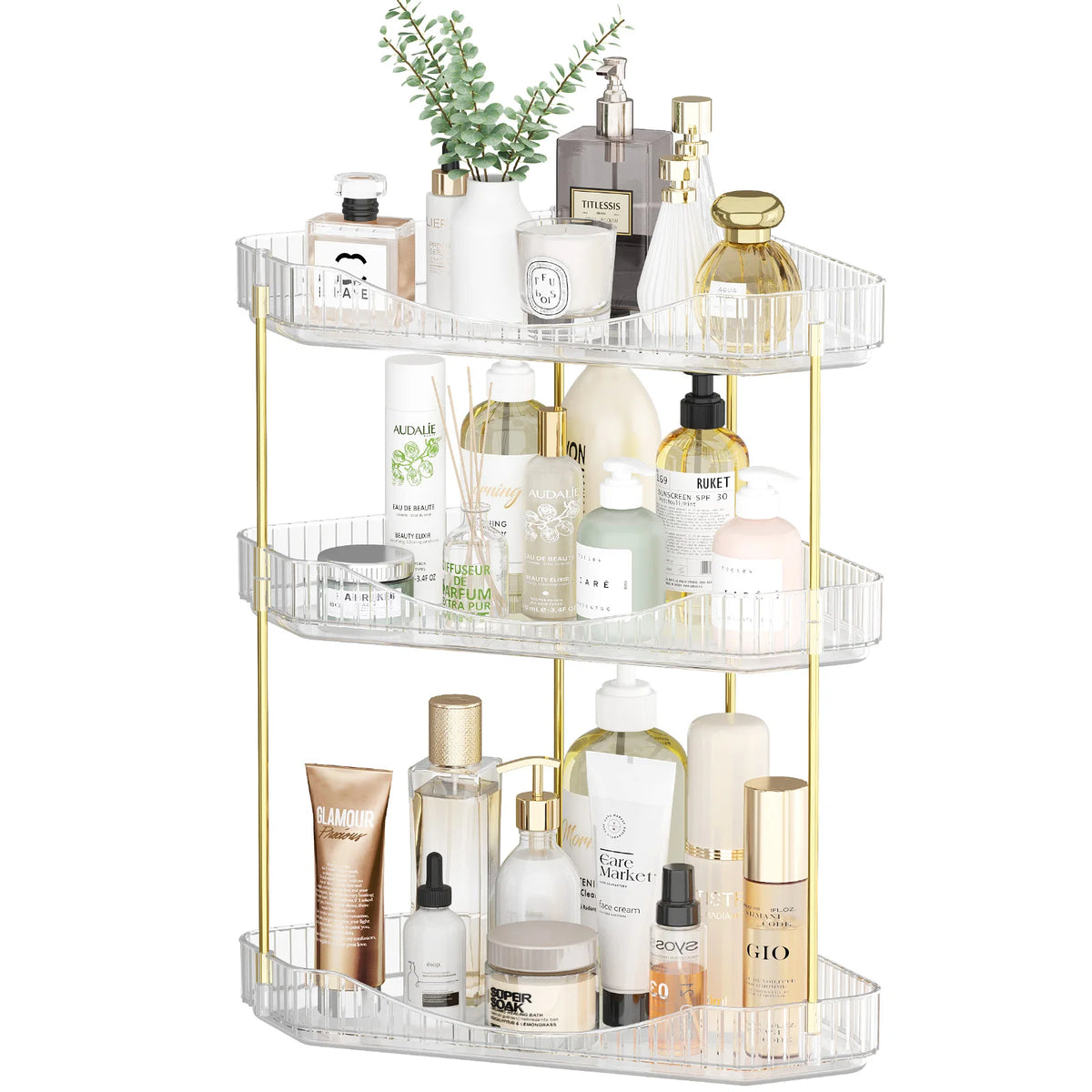 Corner Bathroom Counter Organizer, Plastic Makeup Skincare Organizers Storage Countertop, Sink Vanity Trays Perfume