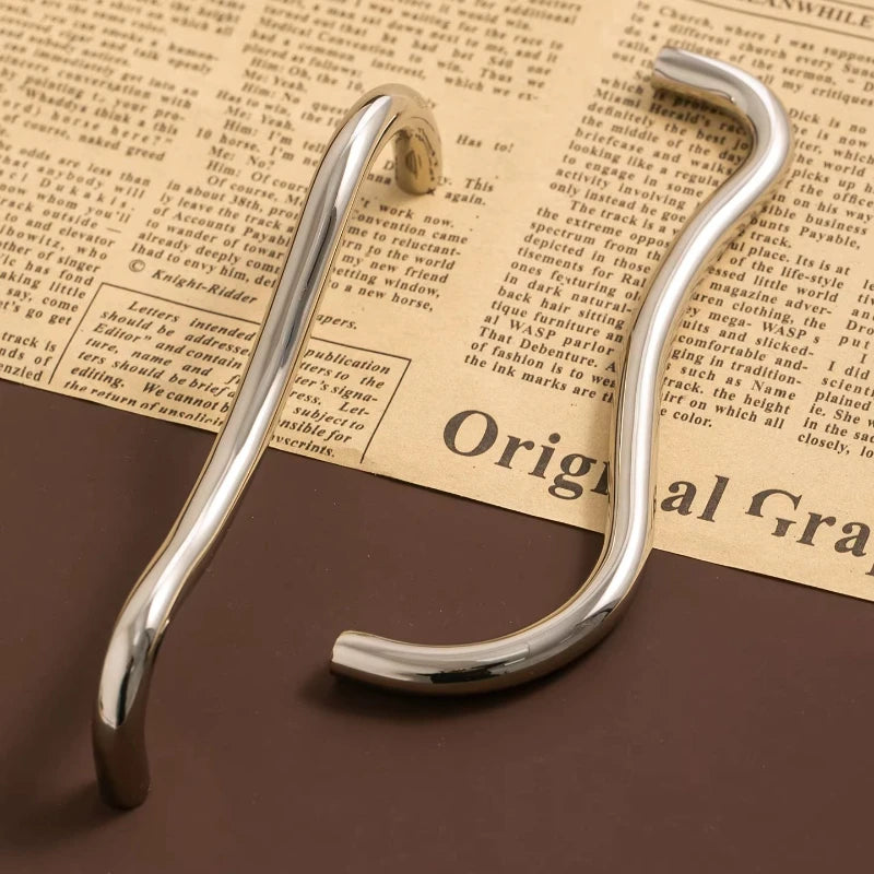 Brass Irregular Line Furniture Handles Bright Cupboard Wardrobe Dresser Drawer Cabinet Knobs Door Pulls T-Bar Decorative Knob