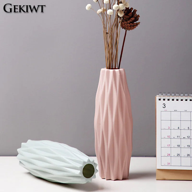 Diamond Pattern Plastic Smooth Vase Plants Basket Nordic Wedding Decorative Dining Durable for Living Room Bedroom Home Decora