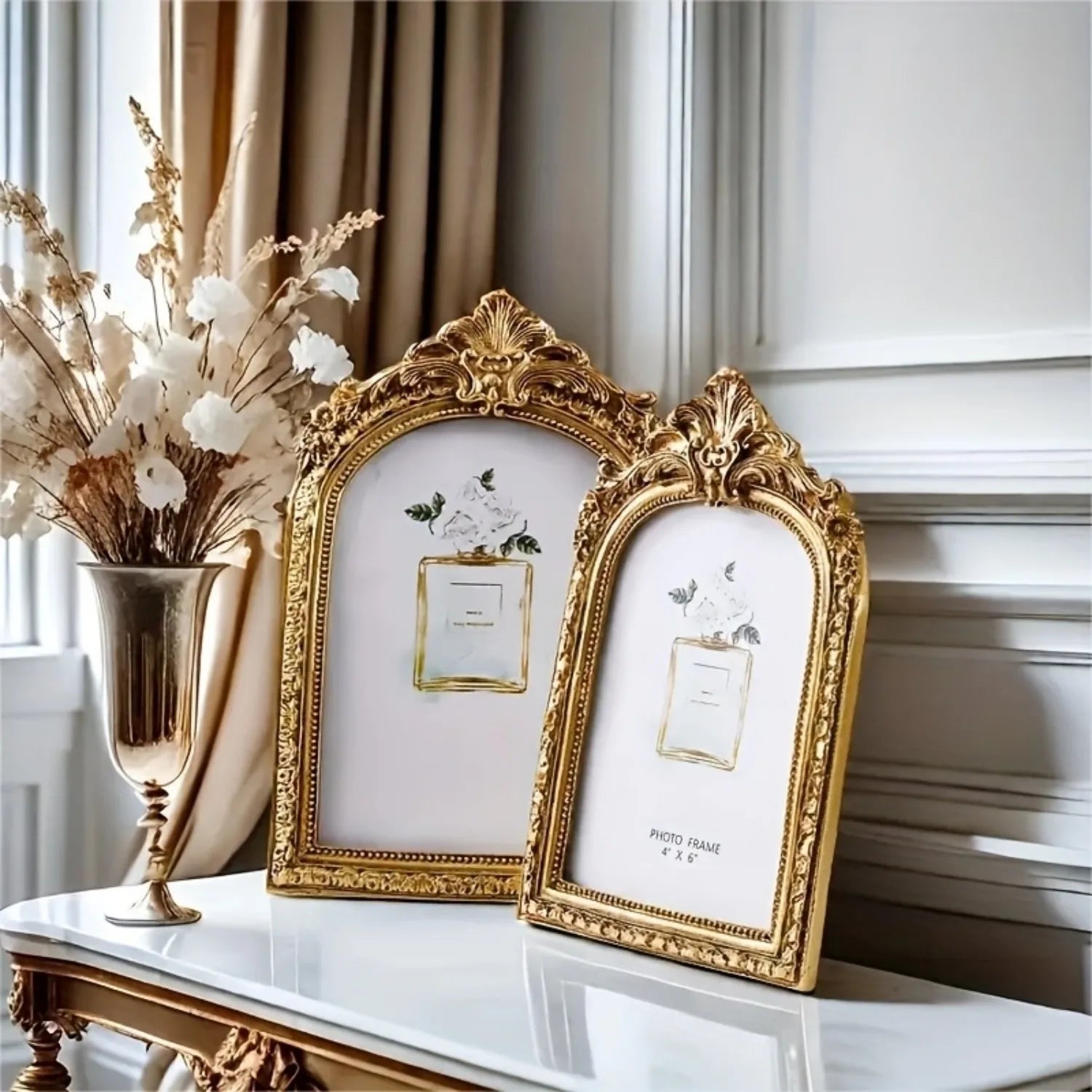 1pc Vintage 4x6 Picture Frame Antique Ornate Table Top And Wall Mounting Photo Frame, Photo Gallery, Art, Bronze Golden (4x6)