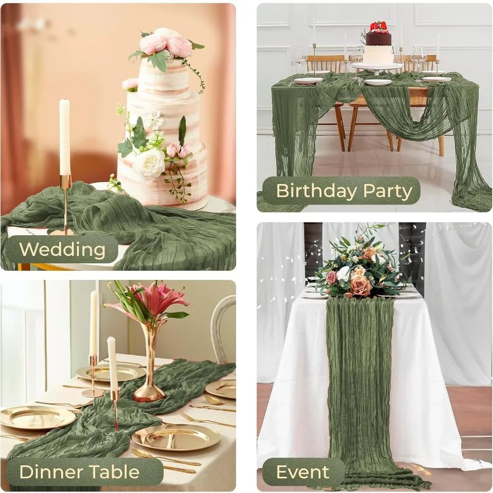 12 Pack Luxury Cheesecloth 120" x 35" Table Runner Wedding Holiday Event Party Bridal Baby Shower Vintage Farmhouse Perfect Tabl