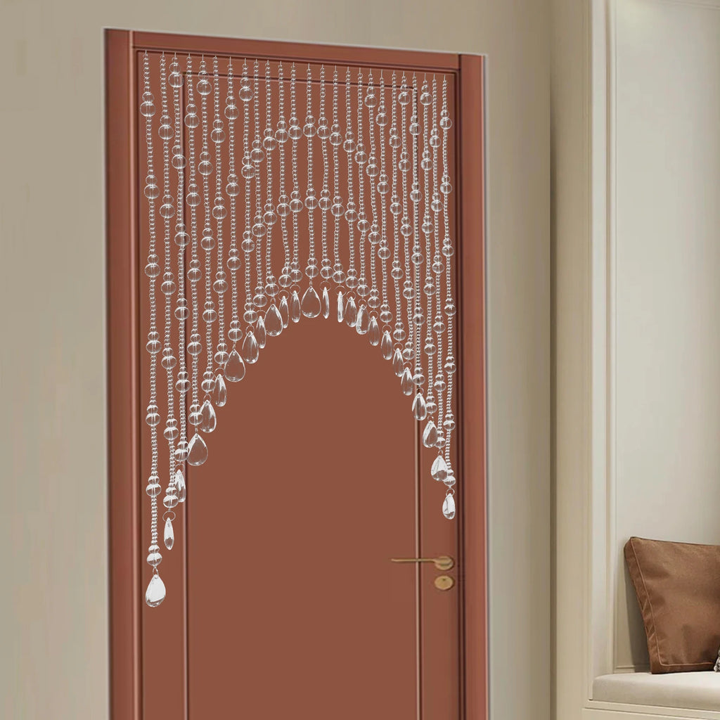 25-String Clear Crystal Beaded Door Curtain Stainless Steel&Glass Material Polishing Process 1.97-3.28Ft Adjustable Width