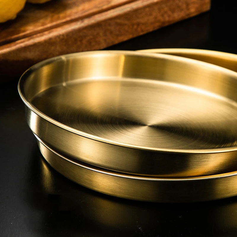 Kitchen Bar Tableware Cake And Fruit Snack Plate Kitchen Accessories Stainless Steel Plate Camping Picnic Plate