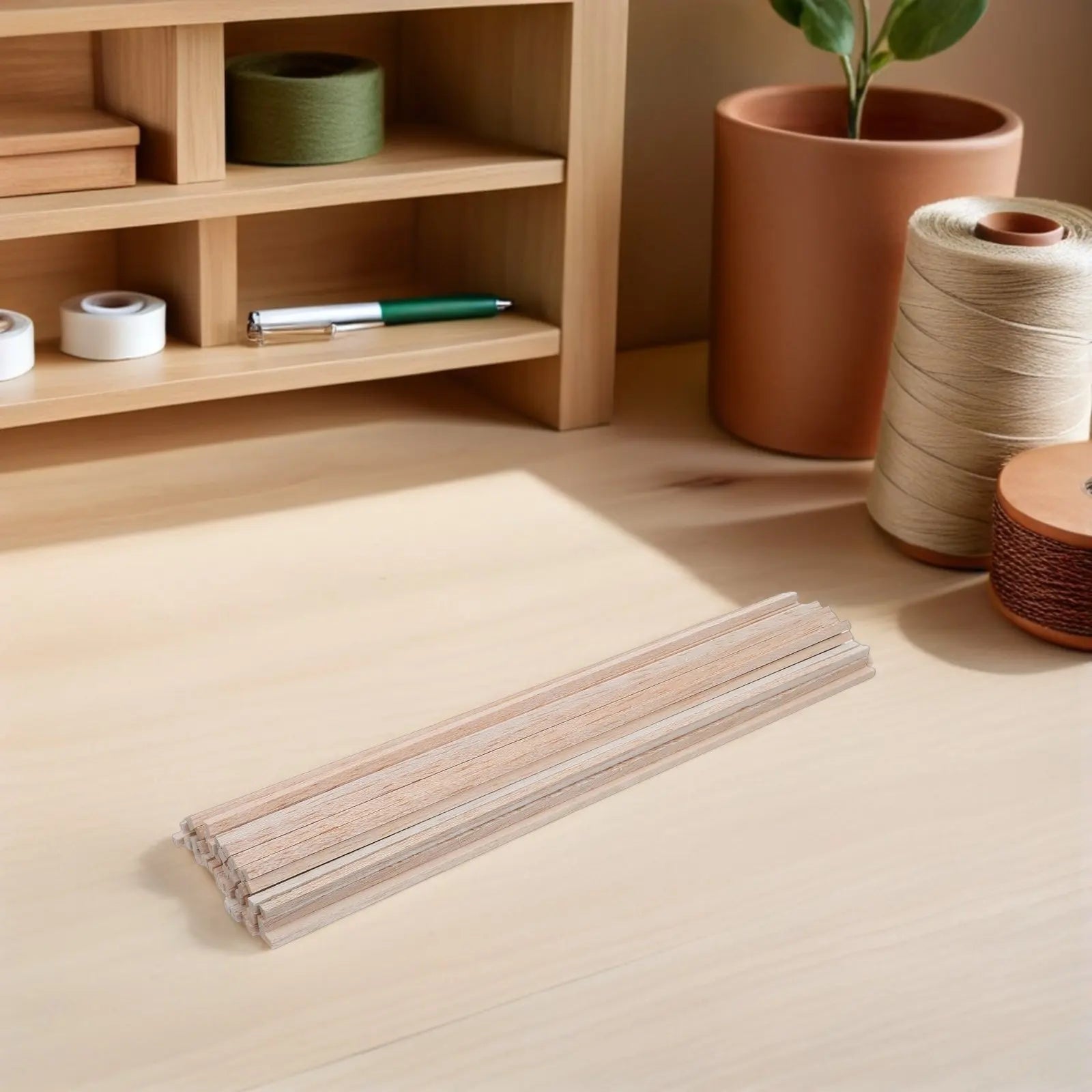 50Pcs Balsa Wood Square Wooden Dowel Rods 11.8x0.16 Inch Unfinished Craft Wood Sticks for DIY Woodworking Small Craft Projects