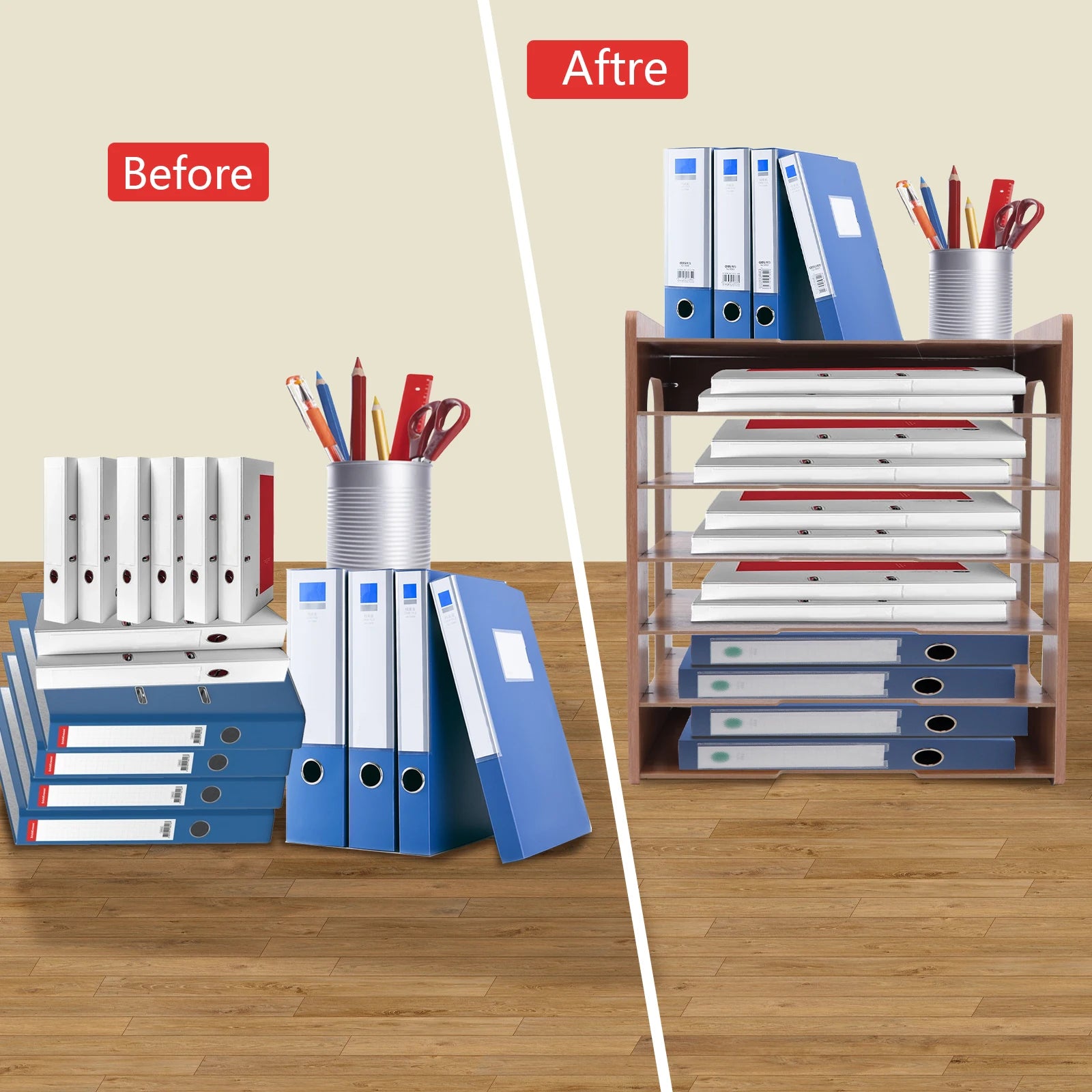 7Tier High-density Board Widen Wood Office Paper Organizer For Desk Desktop File Holder Desk Letter Tray & A4 Paper Sorter