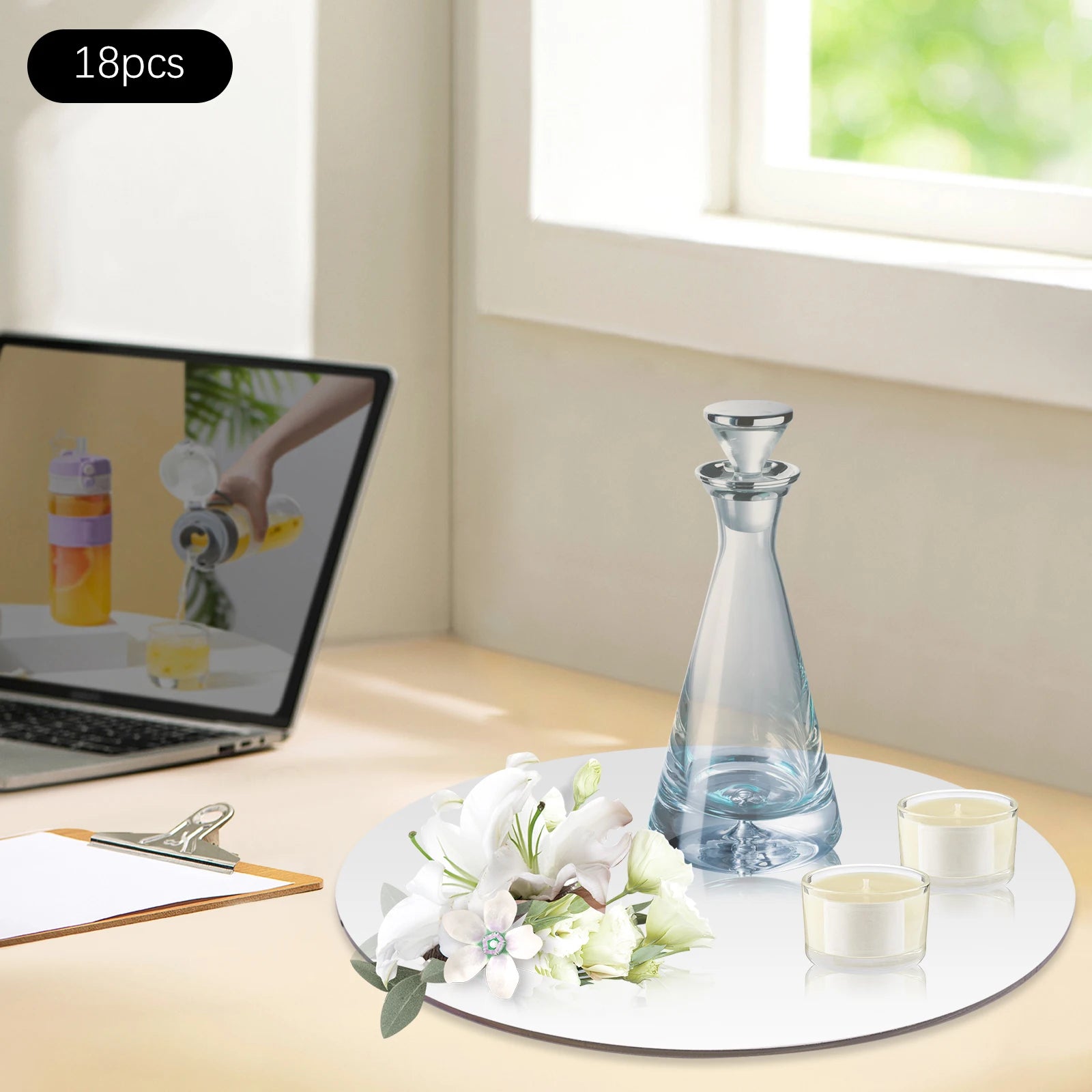 18PCS 6 In Round Mirror Tray Set, Acrylic Mirror Plate, Polished Circle Centerpiece, Table Decor, Decorative Mirror Coaster