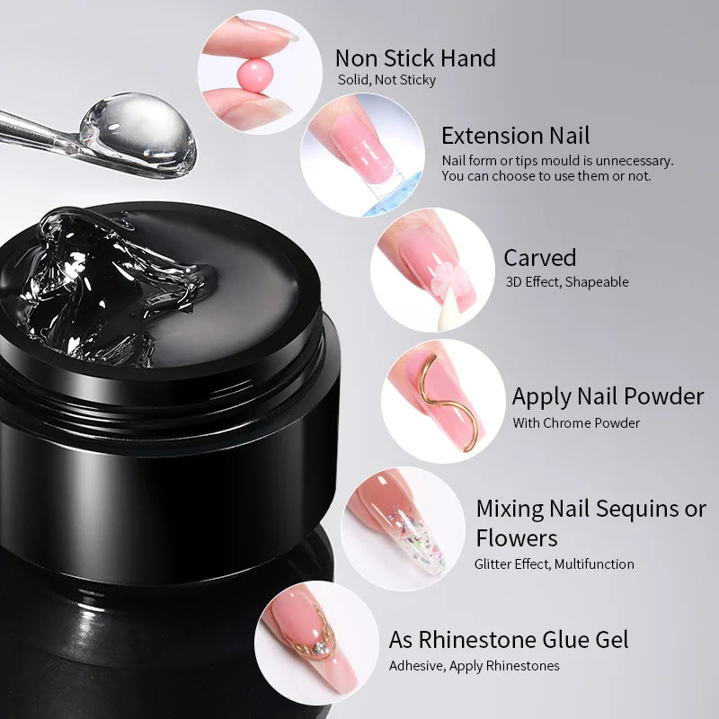 BORN PRETTY 2PCS Clear Milky White Non Stick Hand Extension Nail Gel for 3D Shaping Sculpting Carving DIY Nails at Home 15ml